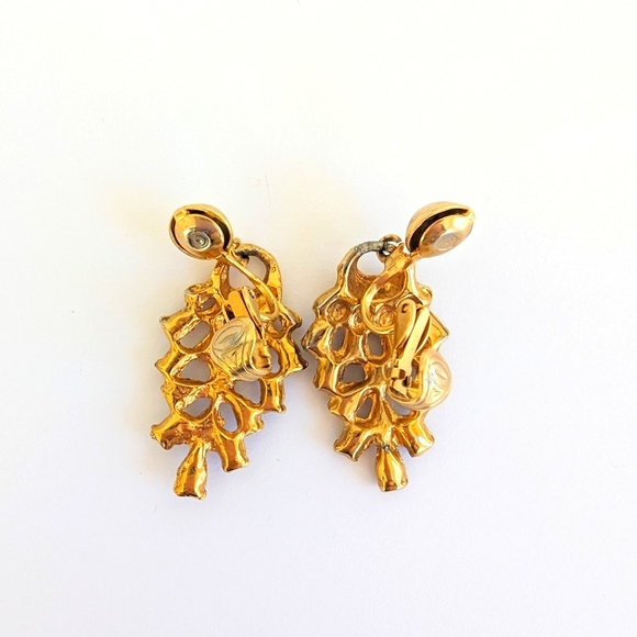 Vtg Kudan Bindi Indian Chandler Gold Tone Black Bead Drop Dangle Earrings - Picture 3 of 5